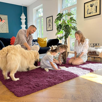 OLANLY 5x7 Machine Washable Large Area Rugs for Living Room, Bedroom, Soft Fluffy Shaggy Bedside Rug, Indoor Floor Carpet for Kids Girls and Boys, Dorms, Nursery, Home Decor Aesthetic, Burgundy