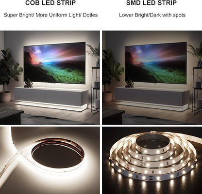 65.6ft COB LED Strip Light Natural White, High Bright LED Strips with 320LEDs,RF Remote and UL Power Supply,4000K Dimmable LED Lights for Bedroom,Kitchen,DIY Home Decoration, 2 Rolls of 32.8ft
