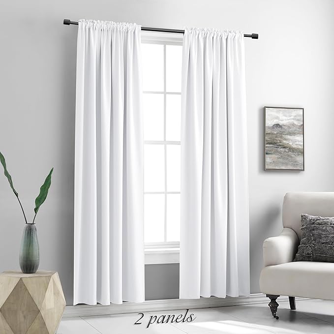 Pure White Half Blackout Modern Design Curtains 84 Inches Long - Room Darkening Thermal Insulated Drapes Window Treatment Curtains for Living Room Patio Door,2 Panels,W 52 x L 84 Inch