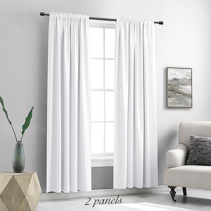 Pure White Half Blackout Modern Design Curtains 84 Inches Long - Room Darkening Thermal Insulated Drapes Window Treatment Curtains for Living Room Patio Door,2 Panels,W 52 x L 84 Inch