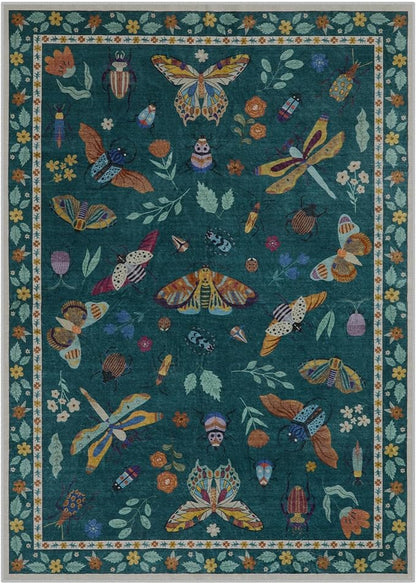 Lahome Insect Washable Small Area Rug, 3x5 Area Rug for Bedroom Living Room, Non-Slip Soft Accent Throw Carpet for Kitchen Office Entryway Bathroom Office, Dark Green