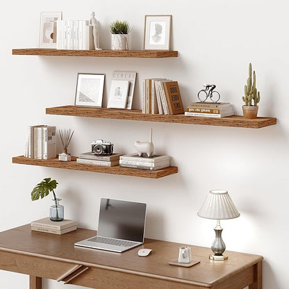 Vivelove 10 Inch Deep Floating Shelves 48 inch Long, 47.2 x 10 Wide Wall Shelves with Invisible Brackets, for Bedroom Bathroom Living Room Kitchen Office, Farmhouse Home Decor, Set of 2, Rustic Brown