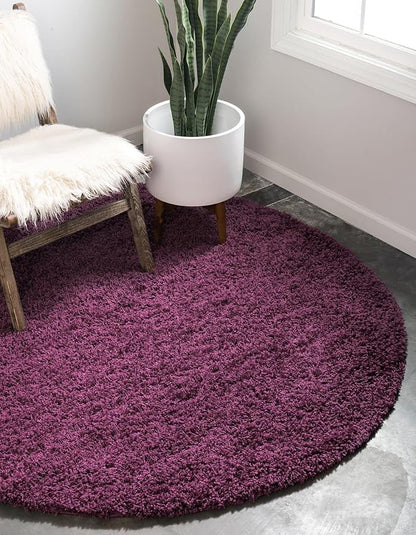 Unique Loom Solid Shag Collection Area Rug (4' 1" Round, Eggplant Purple)