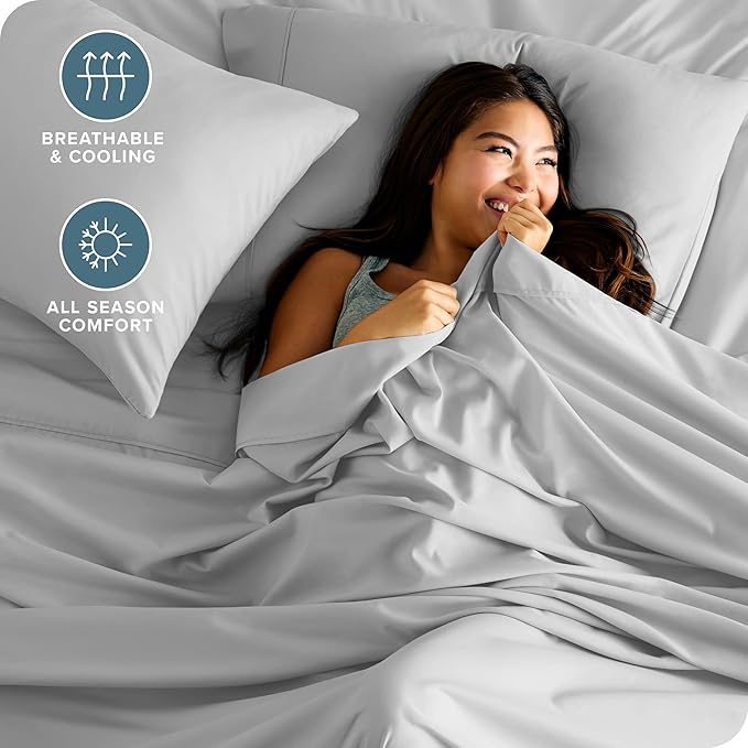 Bare Home Hotel Luxury Twin XL Sheet Set, Extra Soft - 4 Piece Set - Deep Pockets - Easy Fit - Cooling & Breathable - Wrinkle, Fade, Stain Resistant - Includes 2 Pillowcases (Twin XL, Cloud Grey)