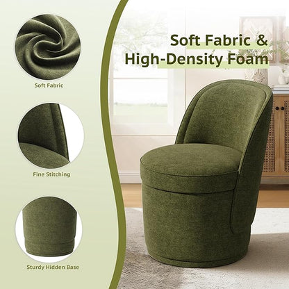 Swivel Accent Chair Set of 2, 360° Swivel Round Chair with Hidden Storage, Vanity Chairs, Modern Small Barrel Armchair for Living Room/Bedroom, Green
