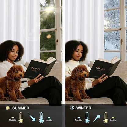 NICETOWN White 100% Blackout 90 inch Curtains for Bedroom, Grommet Full Blackout Window Treatments Heat Blocking for Living Room, W46 x L90, 2 Panels