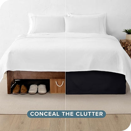 Bare Home Kids Twin Bed Skirt - 15-Inch Tailored Drop Easy Fit - Bed Skirt for Beds - Center & Corner Pleats (Twin, Black)