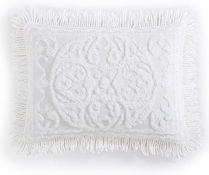 Beatrice Home Fashions Medallion Chenille Bedspread, Standard Sham, White