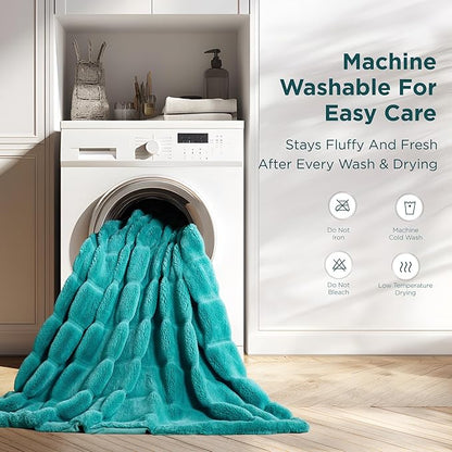 Sophia & William Throw Blanket for Couch Sofa(90x90 Inches) - Faux Fur Throw Soft Cozy, Gifts for Women, Teal