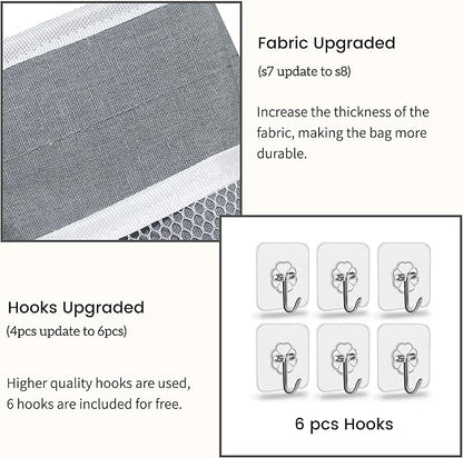 Kanrichu 3pcs Middle Wall Hanging Organizer Bag, Linen Fabric Door Hanging Storage Basket with Pockets, Waterproof Bin for Kitchen, Bedroom, Office, RV Camper (Gray)