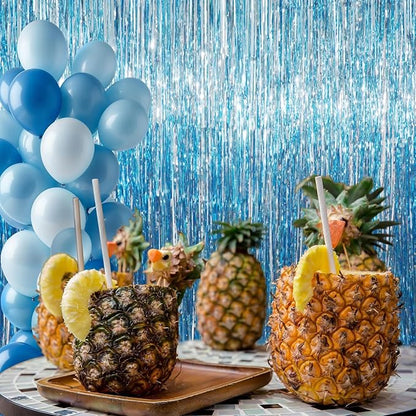 GOER 3.2 ft x 8.2 ft Metallic Tinsel Foil Fringe Curtains Party Photo Backdrop Party Streamers for Birthday,Graduation,New Year Eve Decorations Wedding Decor (Light Blue,1 Pack)