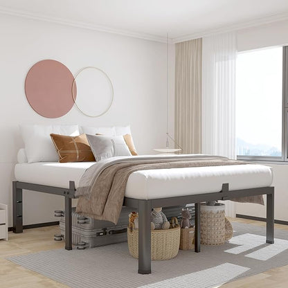 ROIL 18 Inch King Bed Frame with Rounded Corner and Headboard Hole Mattress Retainers 3500LBS Metal Heavy Duty Steel Slats No Box Spring Needed Platform Noise-Free Easy Assembly