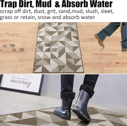 Indoor Doormat 36"x 59", Absorbent Front Back Door Mat Floor Mats, Rubber Backing Non Slip Door Mats Inside Mud Dirt Trapper Entrance Front Door Rug Carpet, Machine Washable Low Profile-Brown Geome