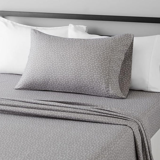 Amazon Basics Lightweight Super Soft Easy Care Wrinkle Free Microfiber 3 Piece Bed Sheet Set with 14-Inch Deep Pockets, Twin, Gray Arrows, Printed, Kids, Men & Women Bedding