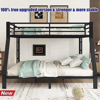Upgraded & Stronger Heavy Duty Metal Queen Over King Bunk Bed for Adults & Teens, Thickened More Stable Safer Bunkbeds (Greater Weight Capacity) (Queen Over King)