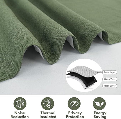 DriftAway Double Layer Linen Blackout Tie Up Curtains Thermal Insulated Fully Lined Balloon Roman Shade Bathroom Window Adjustable Rod Pocket for Small Window 31 Inch by 47 Inch Olive Green