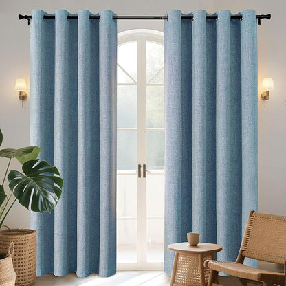 Joydeco Blackout Curtains 95 Inches Long 2 Panels Burg, Room Darkening Curtains for Bedroom, 100% Black Out Textured Thermal Drapes Privacy Protection 2 Panels Set(W52 x L95 Inch, Sky Blue)