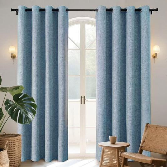 Joydeco Blackout Curtains 72 Inches Long 2 Panels Burg, Room Darkening Curtains for Bedroom, 100% Black Out Textured Thermal Drapes Privacy Protection 2 Panels Set(W52 x L72 Inch, Sky Blue)