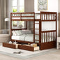 Merax Wood Bunk Bed with Drawers, Twin Over Twin Size Convertible Bunk Bed with Ladders and Two Storage Drawers,Solid Wood Detachable Bed Frame with Ladders, Walnut