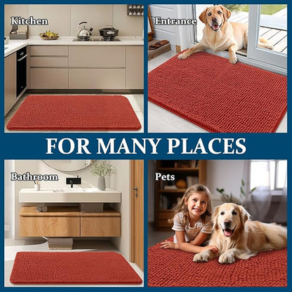 OLANLY Dog Door Mat for Muddy Paws 24x16, Absorbs Moisture and Dirt, Absorbent Non-Slip Washable Doormat, Quick Dry Chenille Mud Mat for Dogs, Entry Indoor Entryway Carpet for Inside Floor, Maple Red