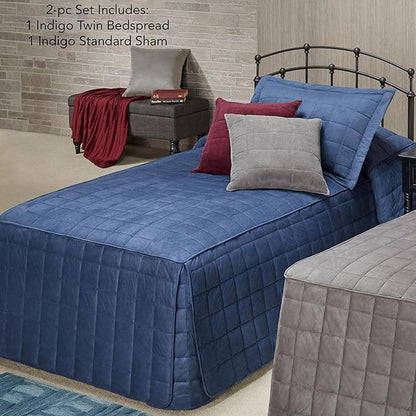 Touch of Class Camden Luxury Bedding | Warm Indigo Color | Classic Fitted Bedspread | Faux Suede Box Quilted Design | Designed 2 Piece Set Includes Twin Bedspread and 1 Standard Sham