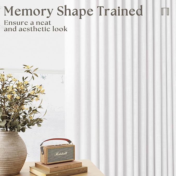 Pinch Pleated White 36 Inch Length Kitchen Curtains 2 Panels Set Linen Blend Semi Sheer Privacy Pinch Pleat Back Tab Light Filtering Curtains for Bathroom Window Small Window Drapes for Laundry