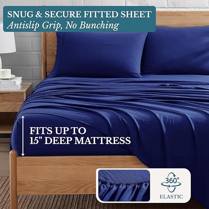 Casa Platino California King Size Bedding Set - Pre-Washed, Ultra Soft Bed Sheets Set - Brushed Microfiber Fade Resistant California King Size Bed Set with Deep Pockets - Navy