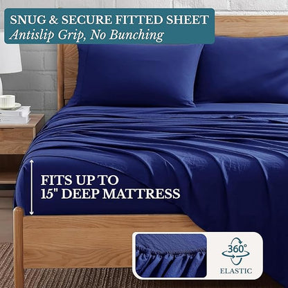 Casa Platino Twin XL Pre Washed Twin XL Sheet Set - Ultra Soft & Breathable Bed Sheets, Brushed Microfiber, Fade Resistant, Twin XL Size Bed Sheet Set with Deep Pockets - Navy Blue