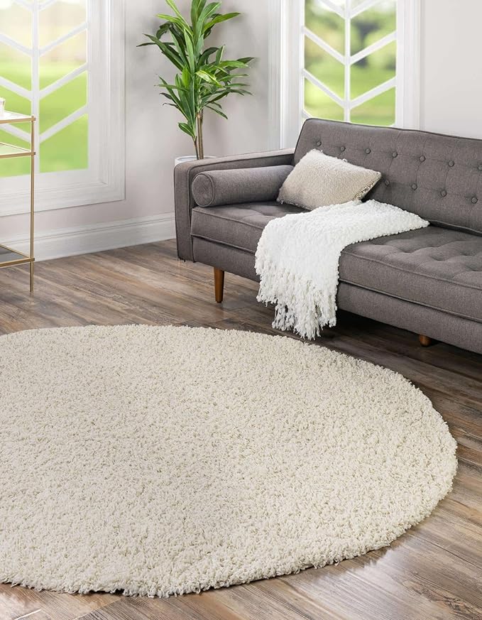 Unique Loom Solid Shag Collection Area Rug (5' 3" Round, Pure Ivory)