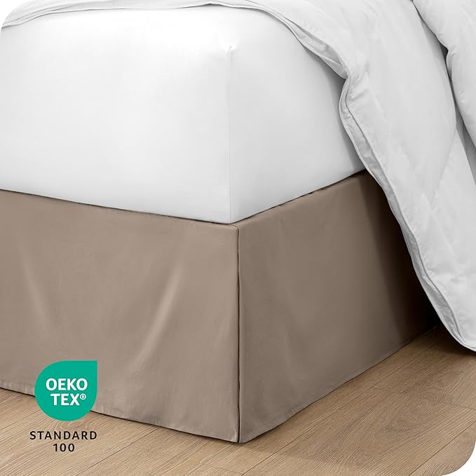 Bare Home Kids Twin Bed Skirt - 15-Inch Tailored Drop Easy Fit - Bed Skirt for Beds - Center & Corner Pleats (Twin, Taupe)