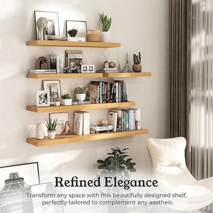 Floating Shelves for Wall, 9.3" Deep Wall Mounted Wood Shelves for Bathroom, Bedroom, Living Room, Kitchen, Hanging Shelf for Books/Storage/Room Decor (Oak, 36")