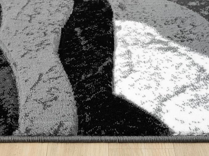 Modern Abstract Area Rug Hand Carved Contemporary Geometric Swirls Vibrant Colors Carpet for Living Room Bedroom Design PR1002 (Grey, 5' x 7')