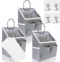 Kanrichu 3pcs Small Wall Hanging Organizer Bag, Linen Fabric Door Hanging Storage Basket with Pockets, Waterproof Bin for Kitchen, Bedroom, Office, RV Camper (Gray)