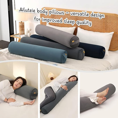 Bolster Pillow for Bed – Long Round Body Pillow for Adults, Cuddle Pillow for Sleeping, Full-Length Support,59 x 7.87 Inches,Charcoal Gray