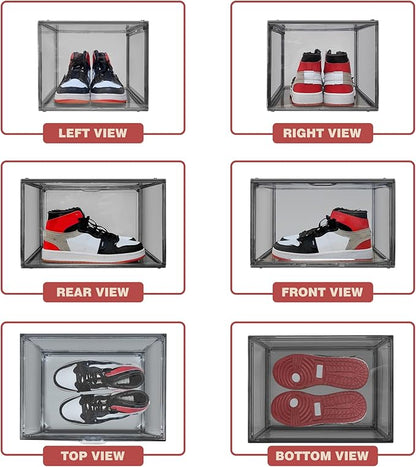10 Pack Large Clear Shoe Box Shoe Storage Organizer with Magnetic Door Stackable Shoe Containers for Sneakers, High Heels, Sport Shoes, Size 13