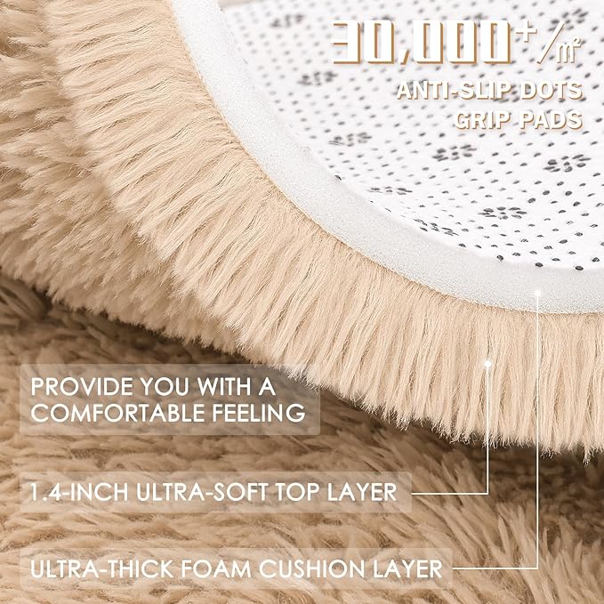 OLANLY 6x9 Machine Washable Large Area Rugs for Living Room, Bedroom, Soft Fluffy Shaggy Bedside Rug, Indoor Floor Carpet for Kids Girls and Boys, Dorms, Nursery, Home Decor Aesthetic, Beige