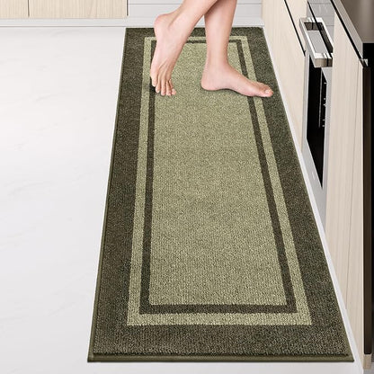 Kitchen Rugs 24" x 84", Non-Slip Machine Washable Kitchen Runner Rugs Floor Mats, Absorbent Comfort Standing Mats for Kitchen, Sink, Laundry and Hallway, Rolled Packaging, Budding Green & Sage Green