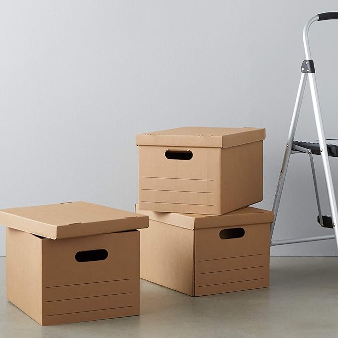 Amazon Basics Moving Boxes with Handles and Lids, 15x10x12 in, Brown, 20 Pack