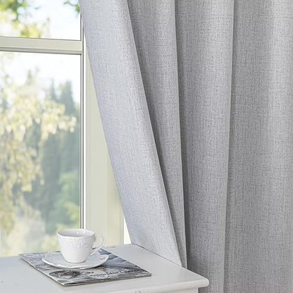 100% Blackout Curtains 90 Inch Length 2 Panels Set, Black Out Curtains for Living Room, Greyish White Thermal Insulated Grommet Drapes Bedroom Luxury Decor Privacy(37W × 90L inch, Greyish White)