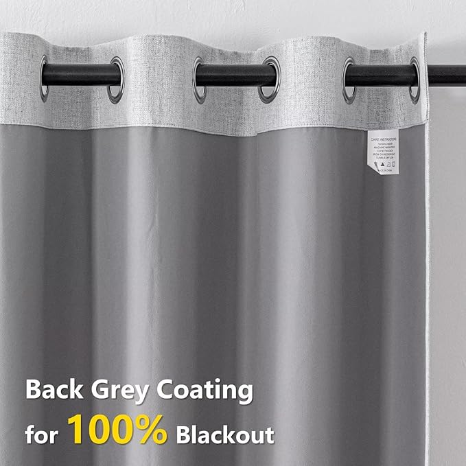 100% Blackout Curtains 96 Inch Length 2 Panels Set, Black Out Curtains for Living Room, Greyish White Thermal Insulated Grommet Drapes Bedroom Luxury Decor Privacy(70W × 96L inch, Greyish White)