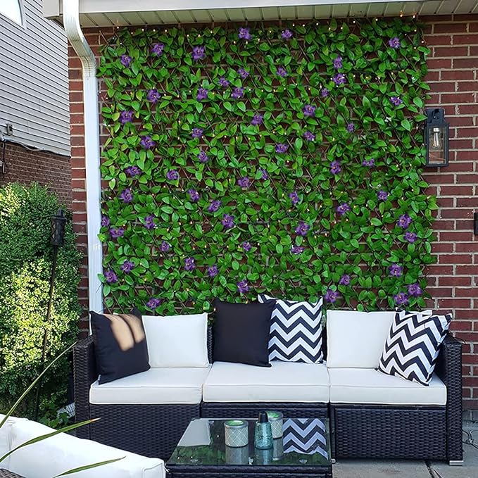 Sumery Expandable Fence Privacy Screen for Balcony Patio Outdoor,Decorative Faux Ivy Fencing Panel,Artificial Hedges (Single Sided Leaves) (1, Green Flowers)