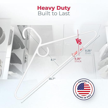 Neaties Heavy Duty Clothes Hangers 100 Pack (108 Count) – Made in The USA – 8lb Capacity Plastic Hangers for Adult Clothing – Durable for Pants, Coats, Jackets, or Jeans – White