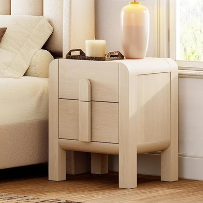 WAMPAT 23.7" Tall Modern Nightstand with Charging Station,Wood Bedside Table w/2 Storage Drawers,Curved Profile Design,Sofa Side Table End Table for Bedroom, Living Room, Beige