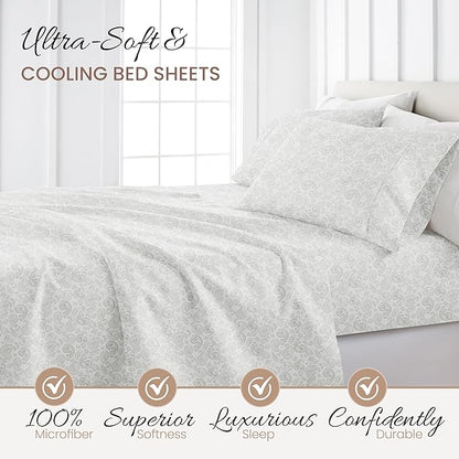 Linen Market 4 Piece California King Bedding Sheet Set (Gray Floral) - Sleep Better Than Ever with These Ultra-Soft & Cooling Bed Sheets for Your Cal King Size Bed - Deep Pocket Fits 16" Mattress