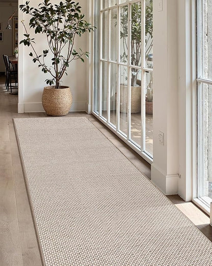 Color&Geometry Door Mat 2'4"x10' Runner Rug with Rubber Backing, Non Slip Washable Hallway Kitchen, Carpet Runners for Hallway Living Room Bedroom, Beige (Rolled-up NO Creases)