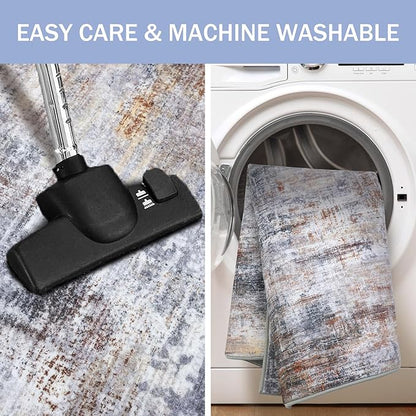 IOHOUZE Abstract Area Rugs 6x9 Ft Washable Rugs for Living Room, Non Slip Dining Room Rug, Printed Faux Wool Rugs for Bedroom, Floor Carpet for Office Nursery Playroom, Orange Grey