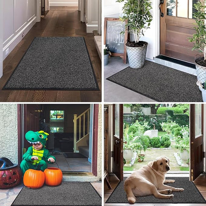 Mibao Front Door Mat, Dirt Trapper Welcome Mat for Outdoor Indoor, Non-Slip Waterproof Doormat, Durable Machine Washable Low Profile Entry Rug for Back Door Outside Patio Porch, 48" x 36", Grey