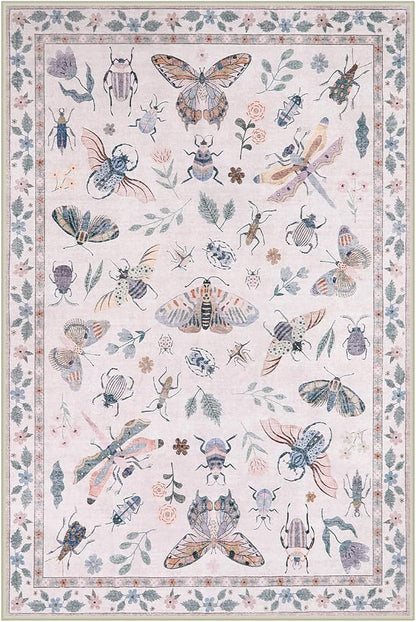 Lahome Insect Washable Rug, 2x3 Kitchen Rugs for Entryway Bathroom, Soft Door Mat Indoor Entrance Ultra-Thin, Small Non-Slip Throw Carpet for Bedroom Entry, Pink