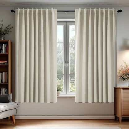 Deconovo Blackout Curtains, Thermal Insulated, W70 x L63 2 Panels, Back Tab, Machine Washable, Room-Darkening Drapes for Bedroom/Living Room Light Beige