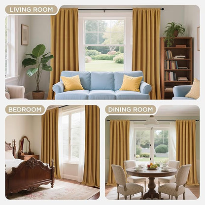 Joydeco Customized Curtains, 100% Blackout Curtains for Bedroom and Living Room, Heavy Duty Luxury Thermal Insulated Mustard Yellow Velvet Curtains Rod Pocket & Back Tab 1 Panel, Custom Size